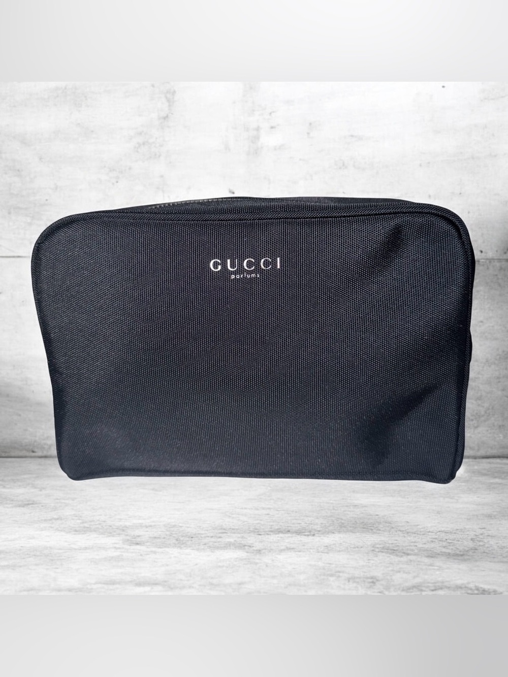 Gucci Black Toiletry Pouch with Silver Zipper